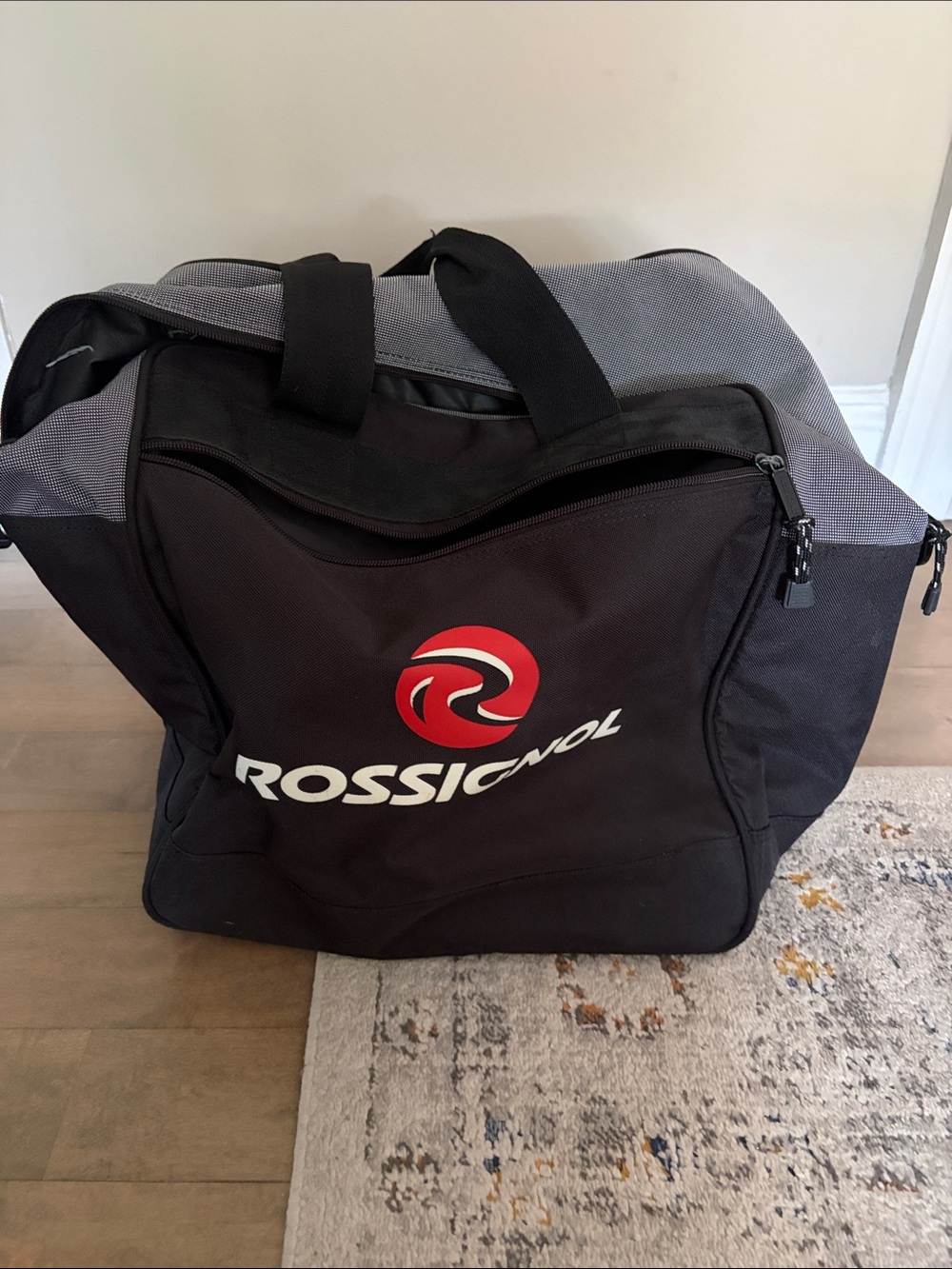 Rossignol Black and Gray ski boot Duffel bag with Red Logo